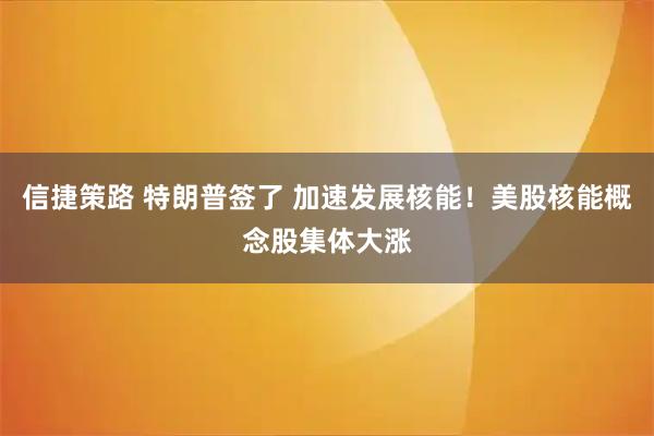 信捷策路 特朗普签了 加速发展核能！美股核能概念股集体大涨