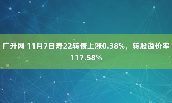 广升网 11月7日寿22转债上涨0.38%,转股溢价率117.58%
